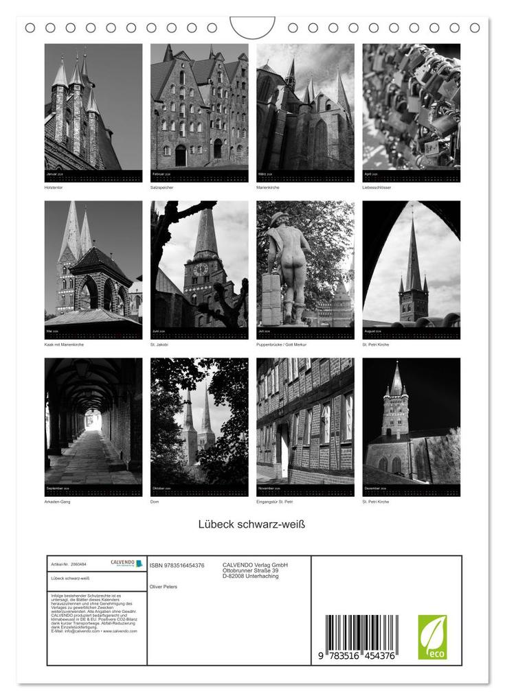 Weitere Ansicht: Lübeck schwarz-weiß (Wandkalender 2026 DIN A4 hoch), CALVENDO Monatskalender | Oliver Peters, Calvendo