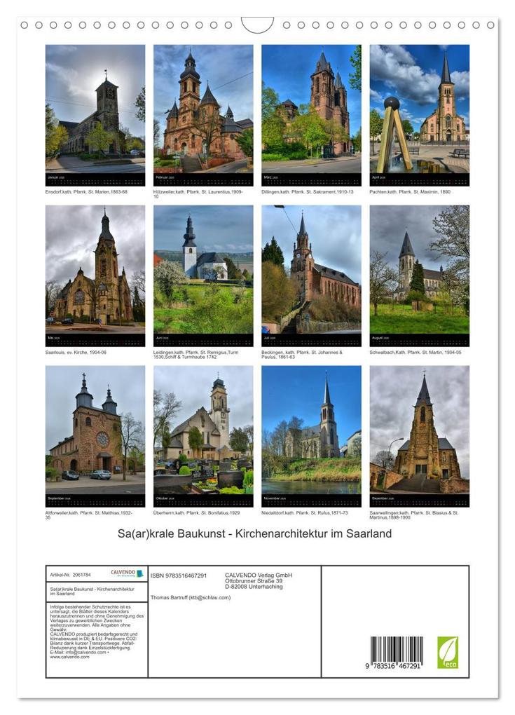 Weitere Ansicht: Sa(ar)krale Baukunst - Kirchenarchitektur im Saarland (Wandkalender 2026 DIN A3 hoch), CALVENDO Monatskalender | Thomas Bartruff, Calvendo
