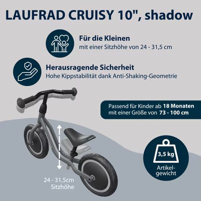 Weitere Ansicht: HUDORA 10923 - Laufrad Cruisy 10" shadow, für Kinder von 73-100 cm, Sitzhöhe: 24-31,5 cm