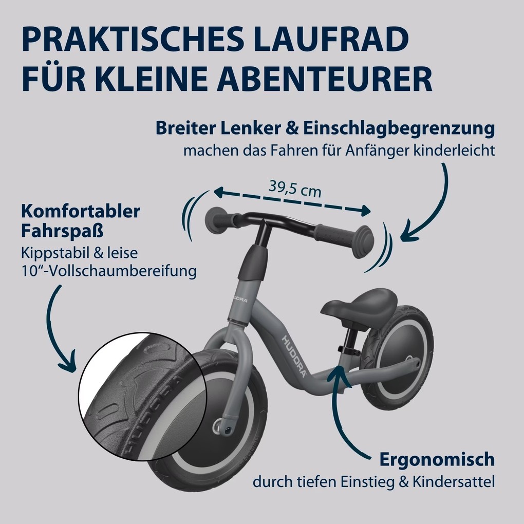 Weitere Ansicht: HUDORA 10923 - Laufrad Cruisy 10" shadow, für Kinder von 73-100 cm, Sitzhöhe: 24-31,5 cm
