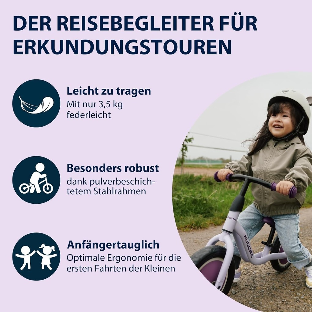 Weitere Ansicht: HUDORA 10921 - Laufrad Cruisy 10" lavender, für Kinder von 73-100 cm, Sitzhöhe: 24-31,5 cm