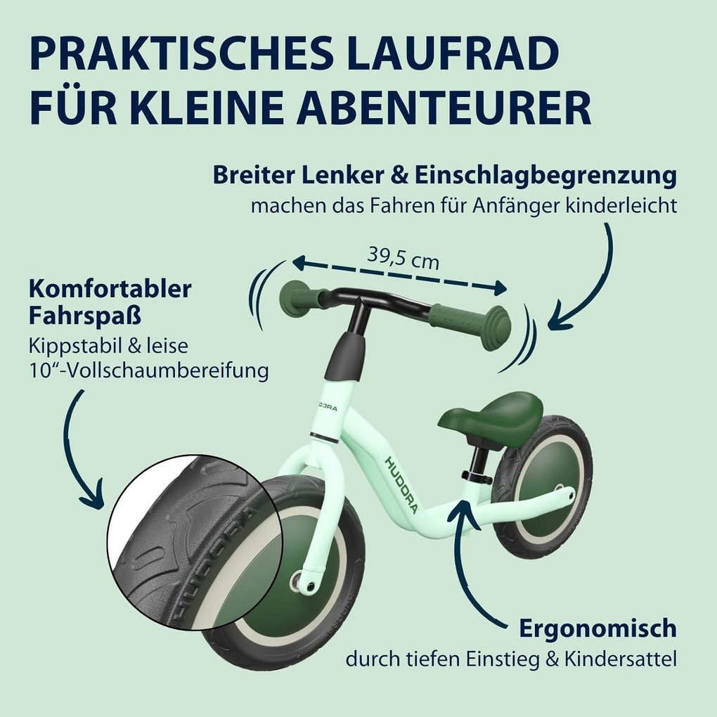 Weitere Ansicht: HUDORA 10922 - Laufrad Cruisy 10" mint, für Kinder von 78-100 cm, Sitzhöhe: 24-31,5 cm