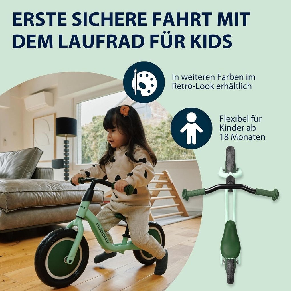 Weitere Ansicht: HUDORA 10922 - Laufrad Cruisy 10" mint, für Kinder von 78-100 cm, Sitzhöhe: 24-31,5 cm