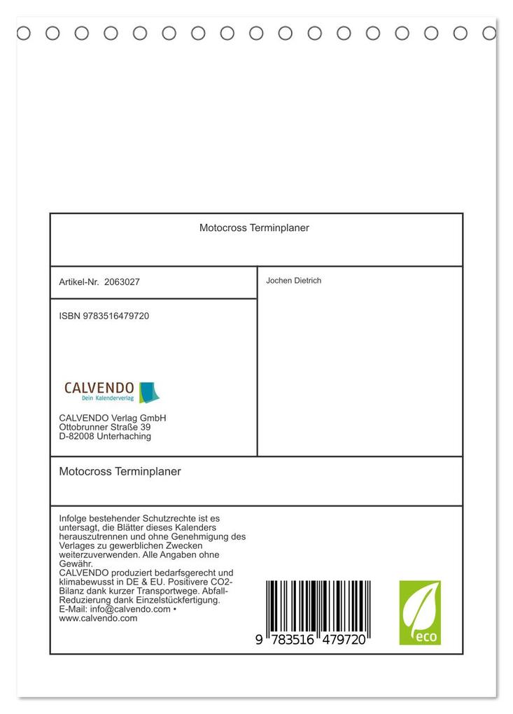 Weitere Ansicht: Motocross Terminplaner (Tischkalender 2026 DIN A5 hoch), CALVENDO Monatskalender | Calvendo, Jochen Dietrich