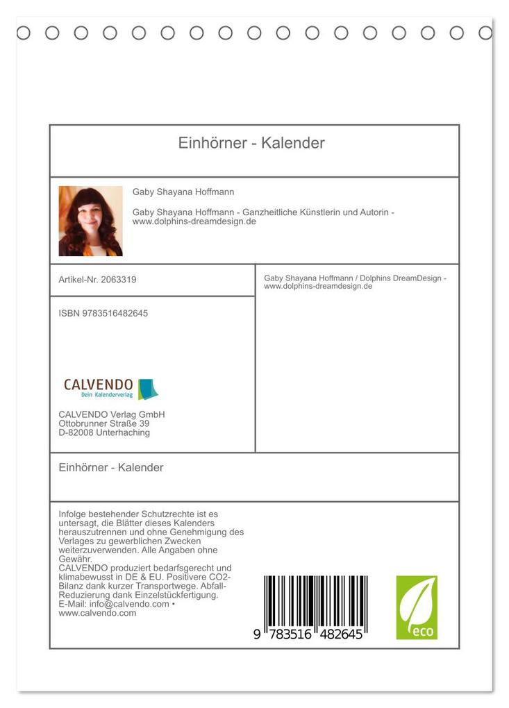 Weitere Ansicht: Einhörner - Kalender (Tischkalender 2026 DIN A5 hoch), CALVENDO Monatskalender | Calvendo, Gaby Shayana Hoffmann