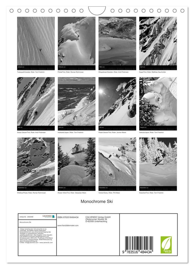 Weitere Ansicht: Monochrome Ski (Wandkalender 2026 DIN A4 hoch), CALVENDO Monatskalender | Calvendo, Franz Faltermaier