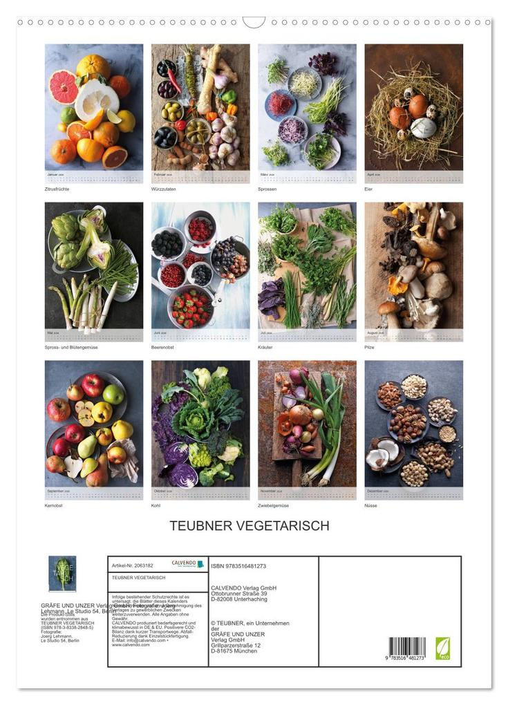 Weitere Ansicht: TEUBNER VEGETARISCH (Wandkalender 2026 DIN A2 hoch), CALVENDO Monatskalender | Calvendo, Le Studio 54, Berlin, GRÄFE UND UNZER Verlag GmbH; Fotografie: Joerg Lehmann