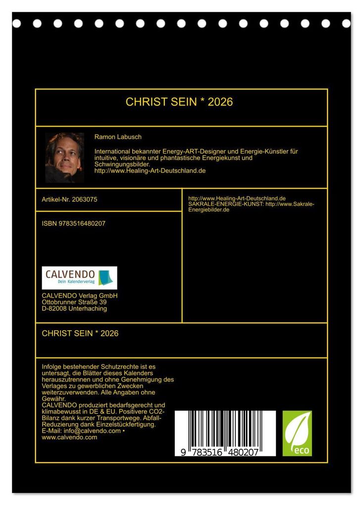 Weitere Ansicht: CHRIST SEIN * 2026 (Tischkalender 2026 DIN A5 hoch), CALVENDO Monatskalender | Calvendo, Ramon Labusch