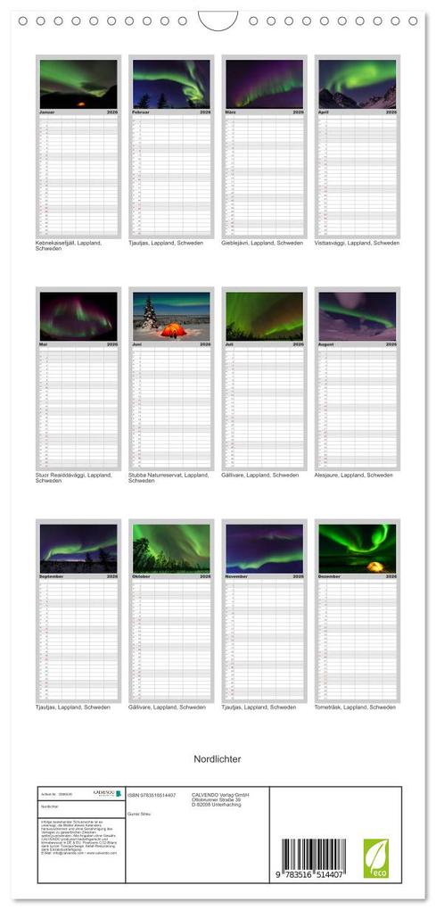 Weitere Ansicht: Familienplaner 2026 - Nordlichter mit 5 Spalten (Wandkalender, 21 x 45 cm) CALVENDO | Gunar Streu, Calvendo