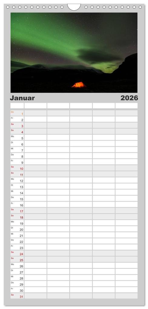 Weitere Ansicht: Familienplaner 2026 - Nordlichter mit 5 Spalten (Wandkalender, 21 x 45 cm) CALVENDO | Gunar Streu, Calvendo
