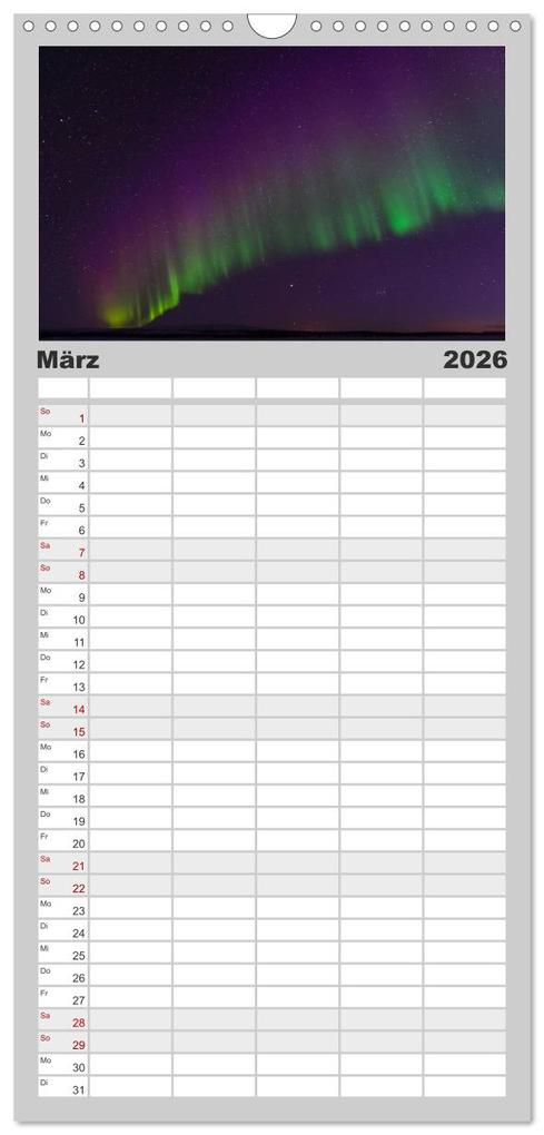 Weitere Ansicht: Familienplaner 2026 - Nordlichter mit 5 Spalten (Wandkalender, 21 x 45 cm) CALVENDO | Gunar Streu, Calvendo