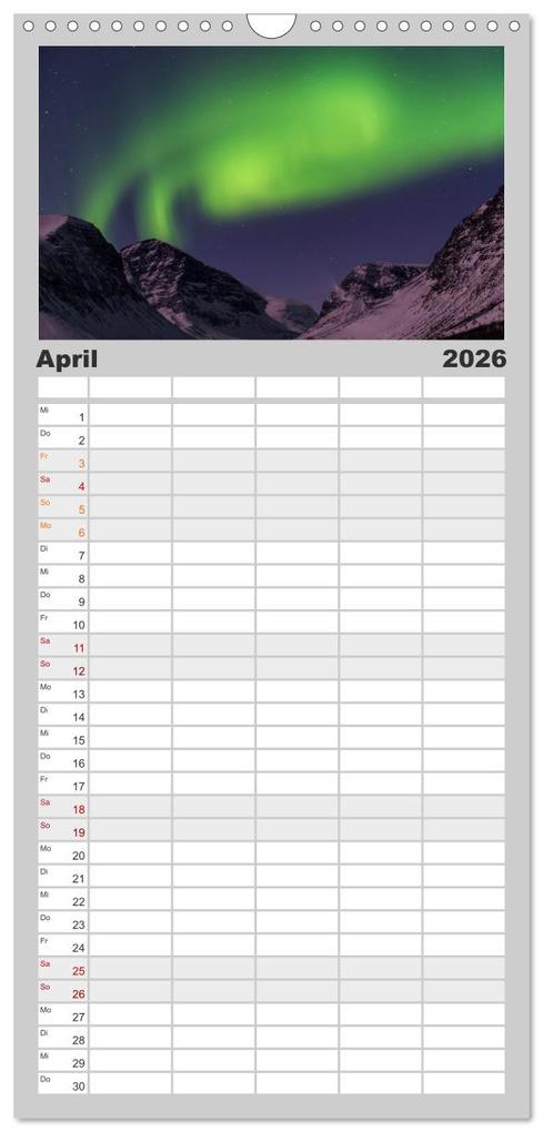 Weitere Ansicht: Familienplaner 2026 - Nordlichter mit 5 Spalten (Wandkalender, 21 x 45 cm) CALVENDO | Gunar Streu, Calvendo