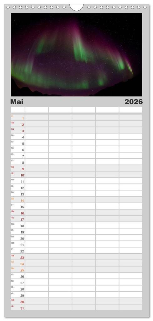 Weitere Ansicht: Familienplaner 2026 - Nordlichter mit 5 Spalten (Wandkalender, 21 x 45 cm) CALVENDO | Gunar Streu, Calvendo