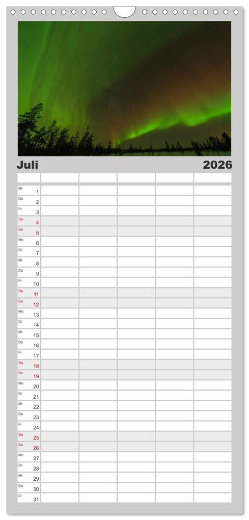Weitere Ansicht: Familienplaner 2026 - Nordlichter mit 5 Spalten (Wandkalender, 21 x 45 cm) CALVENDO | Gunar Streu, Calvendo