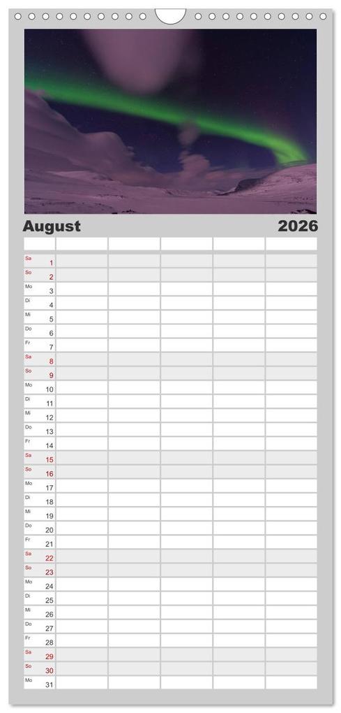 Weitere Ansicht: Familienplaner 2026 - Nordlichter mit 5 Spalten (Wandkalender, 21 x 45 cm) CALVENDO | Gunar Streu, Calvendo