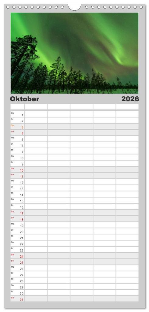 Weitere Ansicht: Familienplaner 2026 - Nordlichter mit 5 Spalten (Wandkalender, 21 x 45 cm) CALVENDO | Gunar Streu, Calvendo