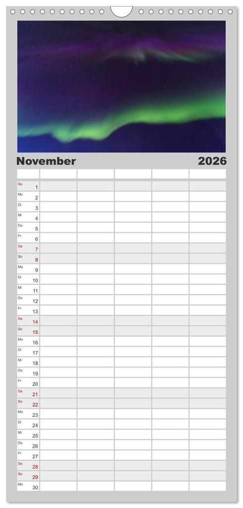 Weitere Ansicht: Familienplaner 2026 - Nordlichter mit 5 Spalten (Wandkalender, 21 x 45 cm) CALVENDO | Gunar Streu, Calvendo