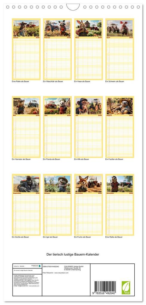 Weitere Ansicht: Familienplaner 2026 - Der tierisch lustige Bauern-Kalender mit 5 Spalten (Wandkalender, 21 x 45 cm) CALVENDO | Peter Rübsamen, Calvendo