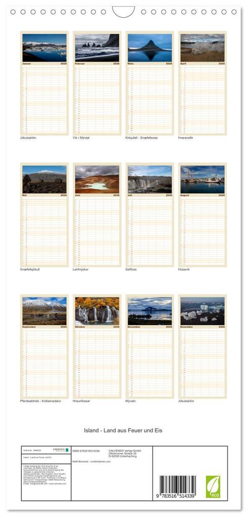 Weitere Ansicht: Familienplaner 2026 - Island - Land aus Feuer und Eis mit 5 Spalten (Wandkalender, 21 x 45 cm) CALVENDO | Steffi Blochwitz - nordlichtphoto.com, Calvendo