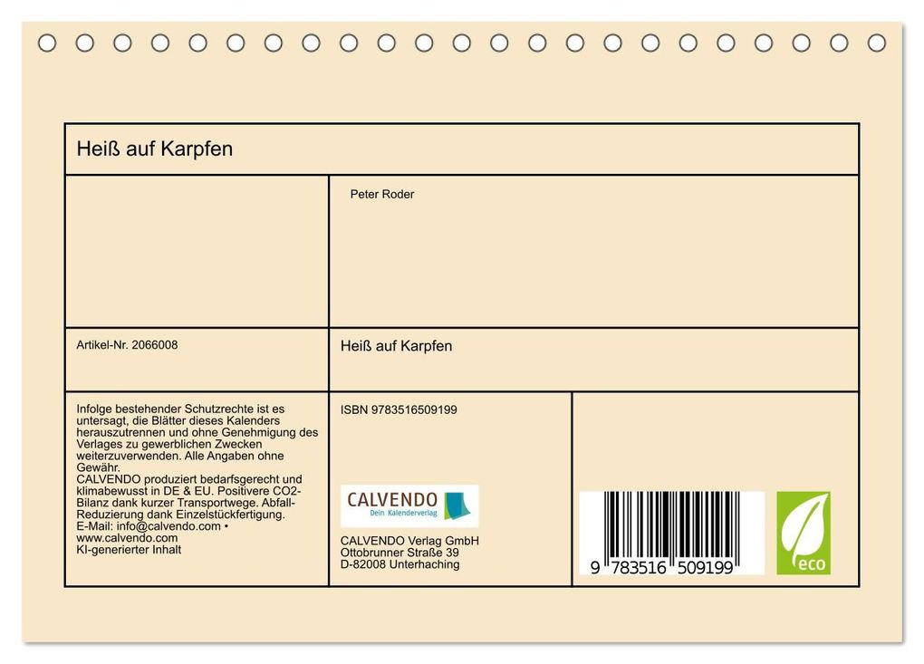 Weitere Ansicht: Heiß auf Karpfen (Tischkalender 2026 DIN A5 quer), CALVENDO Monatskalender | Peter Roder, Calvendo