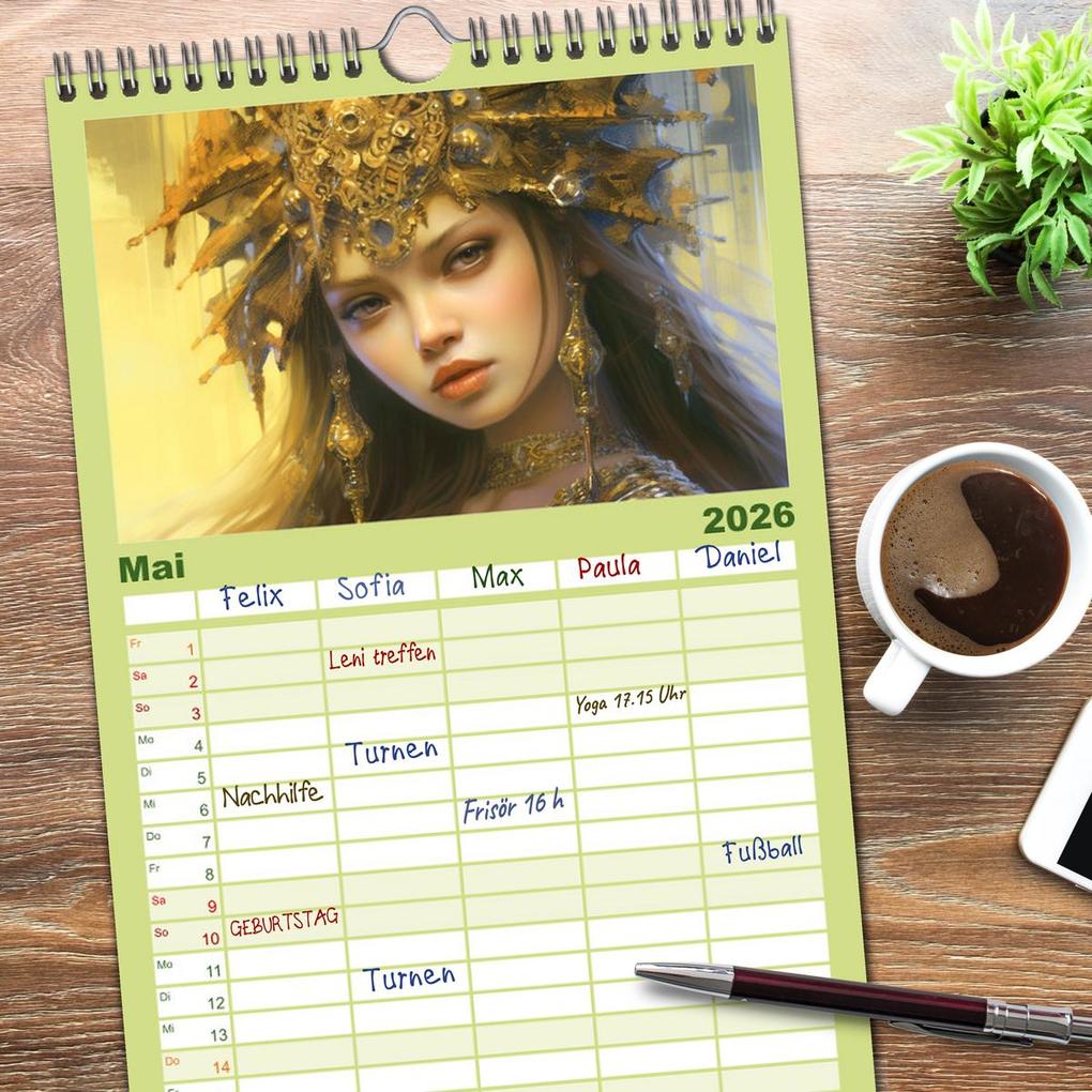 Weitere Ansicht: Familienplaner 2026 - Goldene Anmut. Verträumt, sinnlich und verführerisch mit 5 Spalten (Wandkalender, 21 x 45 cm) CALVENDO | Rose Hurley, Calvendo