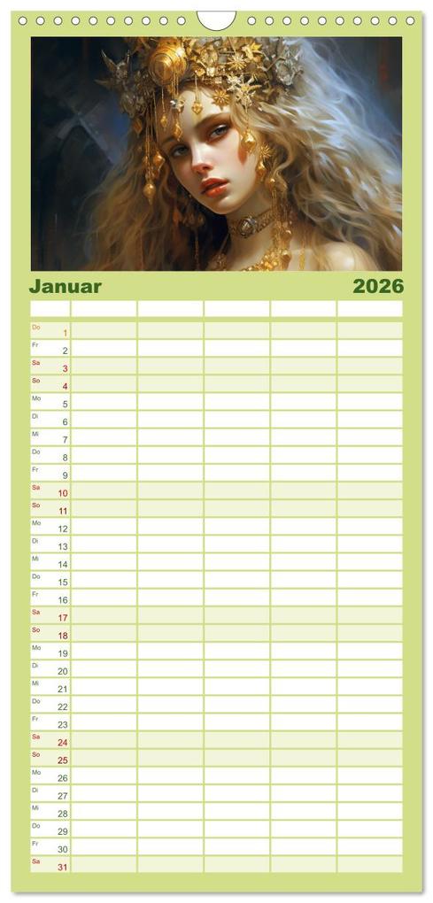 Weitere Ansicht: Familienplaner 2026 - Goldene Anmut. Verträumt, sinnlich und verführerisch mit 5 Spalten (Wandkalender, 21 x 45 cm) CALVENDO | Rose Hurley, Calvendo