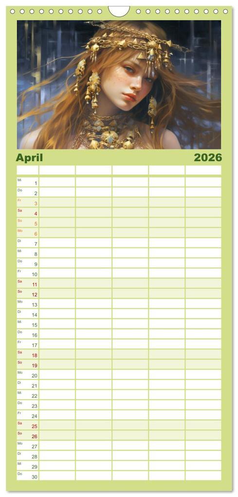 Weitere Ansicht: Familienplaner 2026 - Goldene Anmut. Verträumt, sinnlich und verführerisch mit 5 Spalten (Wandkalender, 21 x 45 cm) CALVENDO | Rose Hurley, Calvendo