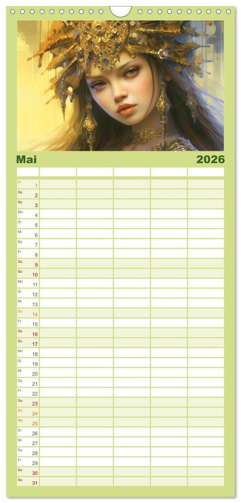 Weitere Ansicht: Familienplaner 2026 - Goldene Anmut. Verträumt, sinnlich und verführerisch mit 5 Spalten (Wandkalender, 21 x 45 cm) CALVENDO | Rose Hurley, Calvendo