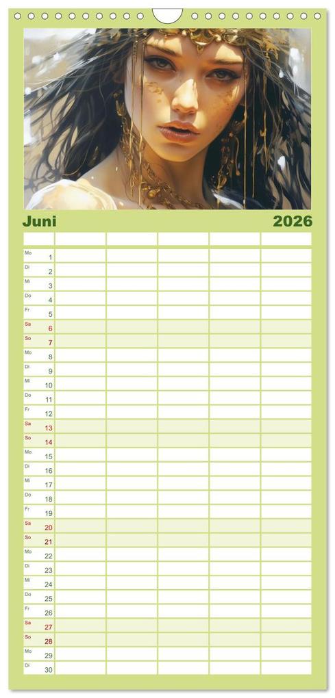 Weitere Ansicht: Familienplaner 2026 - Goldene Anmut. Verträumt, sinnlich und verführerisch mit 5 Spalten (Wandkalender, 21 x 45 cm) CALVENDO | Rose Hurley, Calvendo