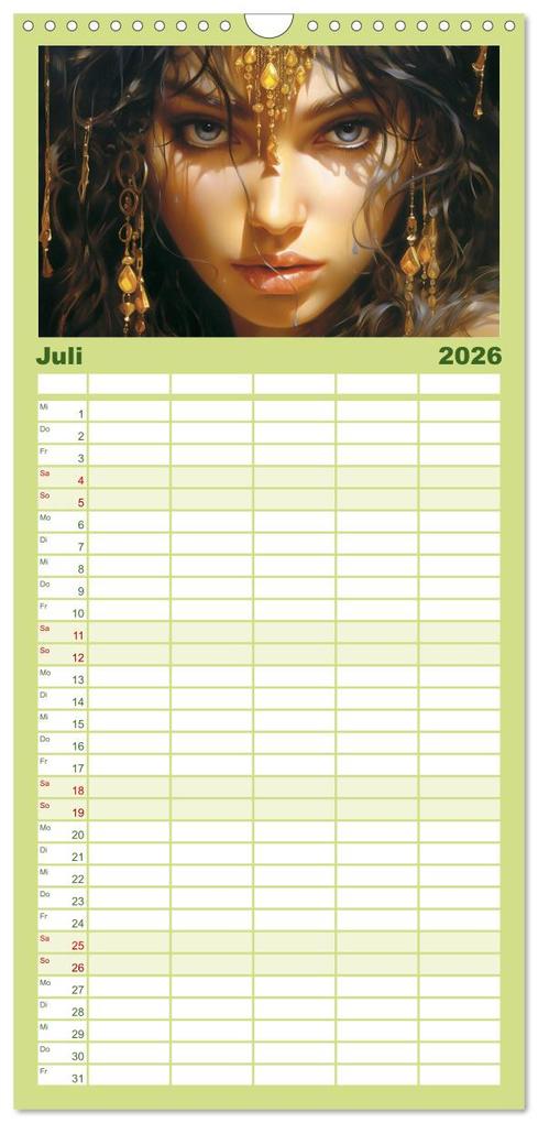 Weitere Ansicht: Familienplaner 2026 - Goldene Anmut. Verträumt, sinnlich und verführerisch mit 5 Spalten (Wandkalender, 21 x 45 cm) CALVENDO | Rose Hurley, Calvendo