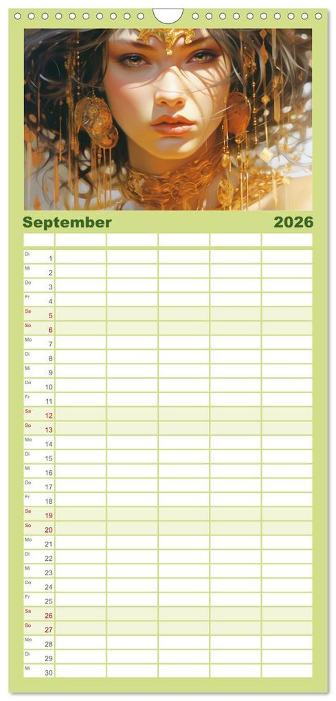 Weitere Ansicht: Familienplaner 2026 - Goldene Anmut. Verträumt, sinnlich und verführerisch mit 5 Spalten (Wandkalender, 21 x 45 cm) CALVENDO | Rose Hurley, Calvendo