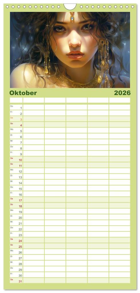 Weitere Ansicht: Familienplaner 2026 - Goldene Anmut. Verträumt, sinnlich und verführerisch mit 5 Spalten (Wandkalender, 21 x 45 cm) CALVENDO | Rose Hurley, Calvendo