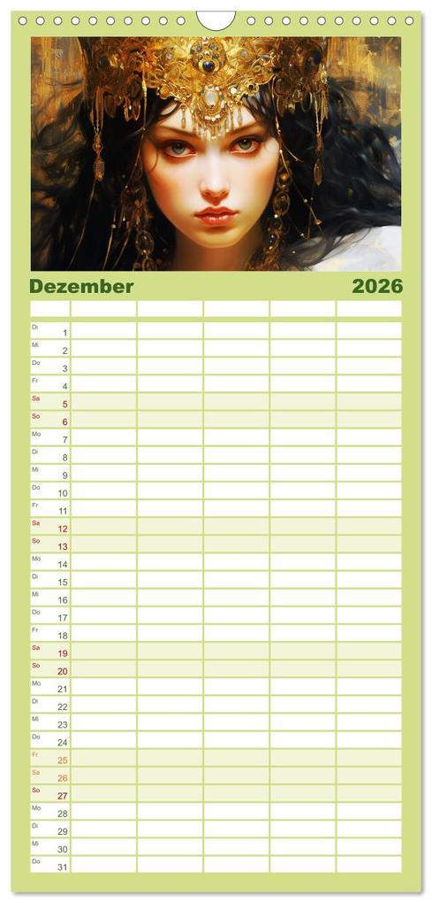 Weitere Ansicht: Familienplaner 2026 - Goldene Anmut. Verträumt, sinnlich und verführerisch mit 5 Spalten (Wandkalender, 21 x 45 cm) CALVENDO | Rose Hurley, Calvendo