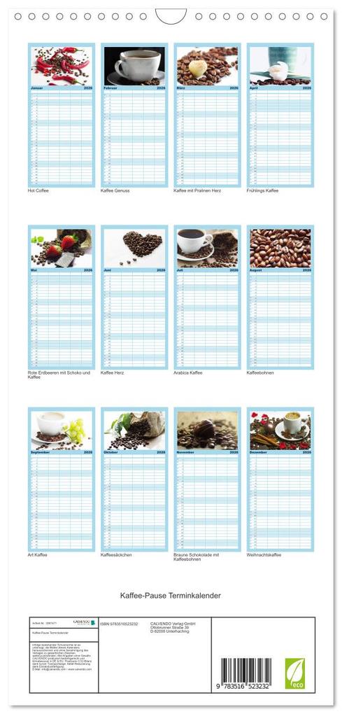 Weitere Ansicht: Familienplaner 2026 - Kaffee-Pause Terminkalender mit 5 Spalten (Wandkalender, 21 x 45 cm) CALVENDO | Calvendo, Tanja Riedel