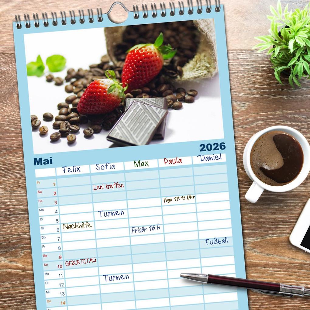 Weitere Ansicht: Familienplaner 2026 - Kaffee-Pause Terminkalender mit 5 Spalten (Wandkalender, 21 x 45 cm) CALVENDO | Calvendo, Tanja Riedel