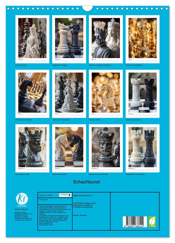 Weitere Ansicht: Schachkunst (Wandkalender 2026 DIN A3 hoch), CALVENDO Monatskalender | Kerstin Waurick, Calvendo