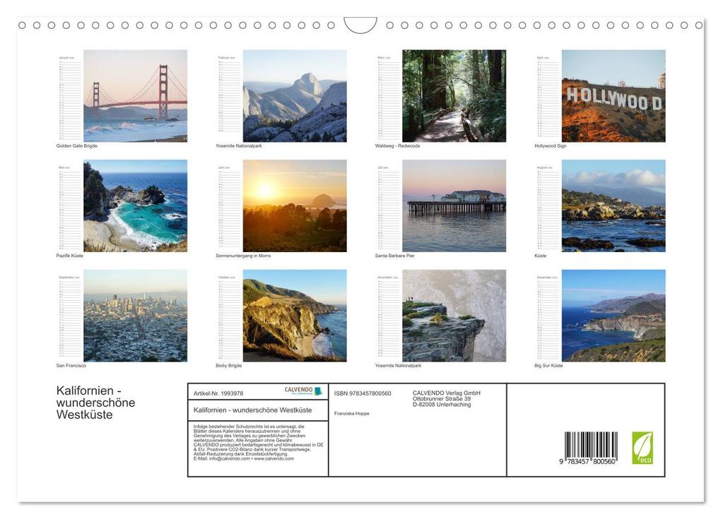 Weitere Ansicht: Kalifornien - wunderschöne Westküste (Wandkalender 2026 DIN A3 quer), CALVENDO Monatskalender | Franziska Hoppe, Calvendo