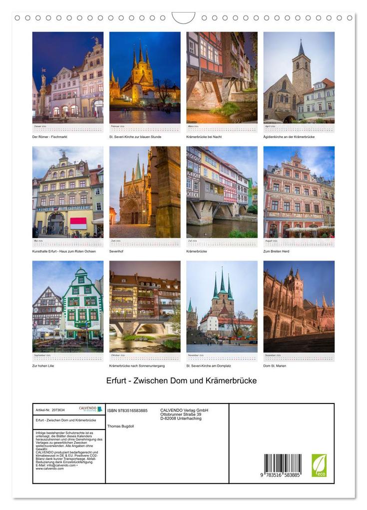 Weitere Ansicht: Erfurt - Zwischen Dom und Krämerbrücke (Wandkalender 2026 DIN A3 hoch), CALVENDO Monatskalender | Thomas Bugdoll, Calvendo