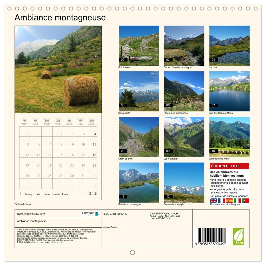 Calvendo, Jérôme Aupeix: Ambiance montagneuse (Calendrier mural carré