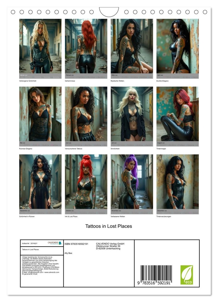 Weitere Ansicht: Tattoos in Lost Places (Wandkalender 2026 DIN A4 hoch), CALVENDO Monatskalender | Ally Bee, Calvendo
