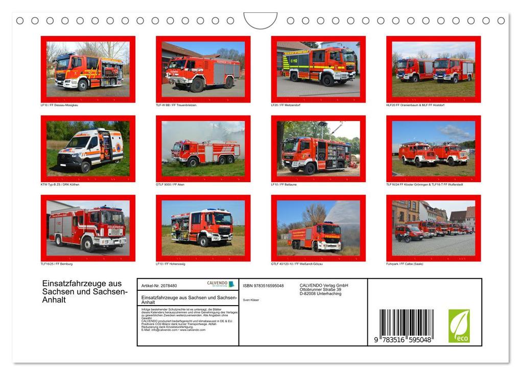 Weitere Ansicht: Einsatzfahrzeuge aus Sachsen und Sachsen-Anhalt (Wandkalender 2026 DIN A4 quer), CALVENDO Monatskalender | Sven Kläser, Calvendo