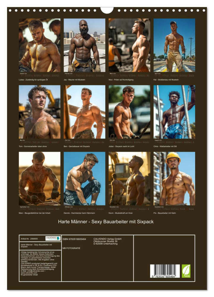 Weitere Ansicht: Harte Männer - Sexy Bauarbeiter mit Sixpack (Wandkalender 2026 DIN A3 hoch), CALVENDO Monatskalender | MB Fotografie, Calvendo