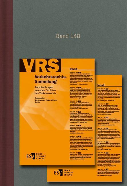Produktbild: Verkehrsrechts-Sammlung (VRS). Entscheidungen aus allen Gebieten des Verkehrsrechts / Verkehrsrechts-Sammlung (VRS) Band 148