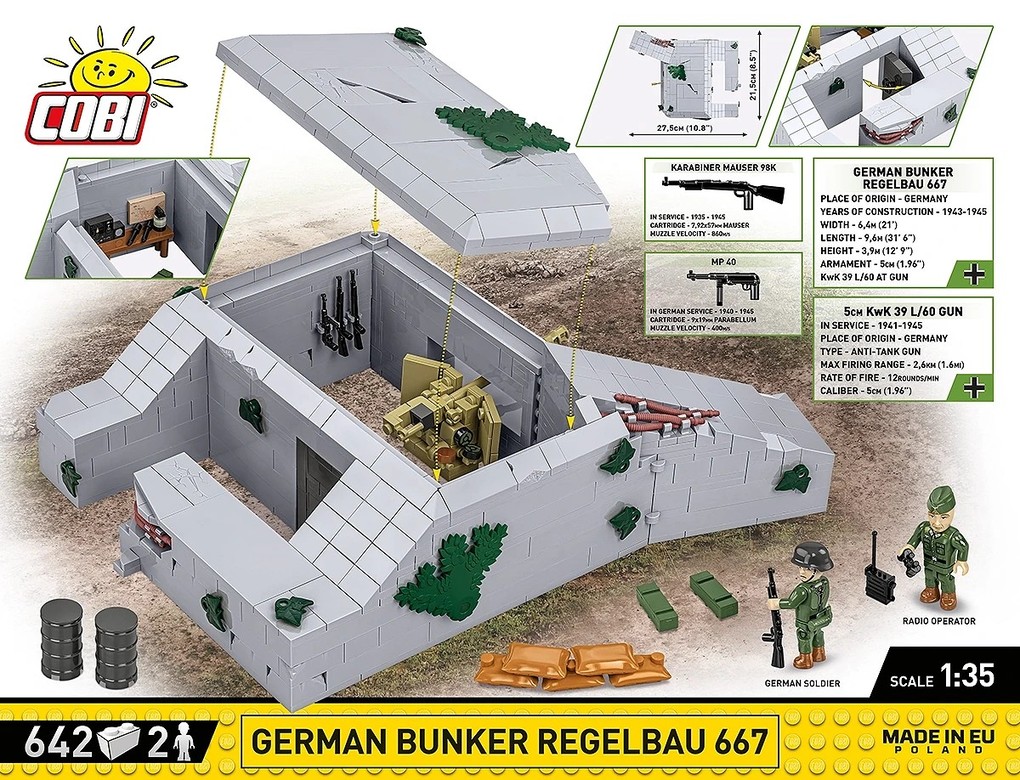 Weitere Ansicht: COBI Historical Collection 3136 - German Bunker Regelbau 667, WWII, Bausatz 1:35, 642 Klemmbausteine, 2 Figuren