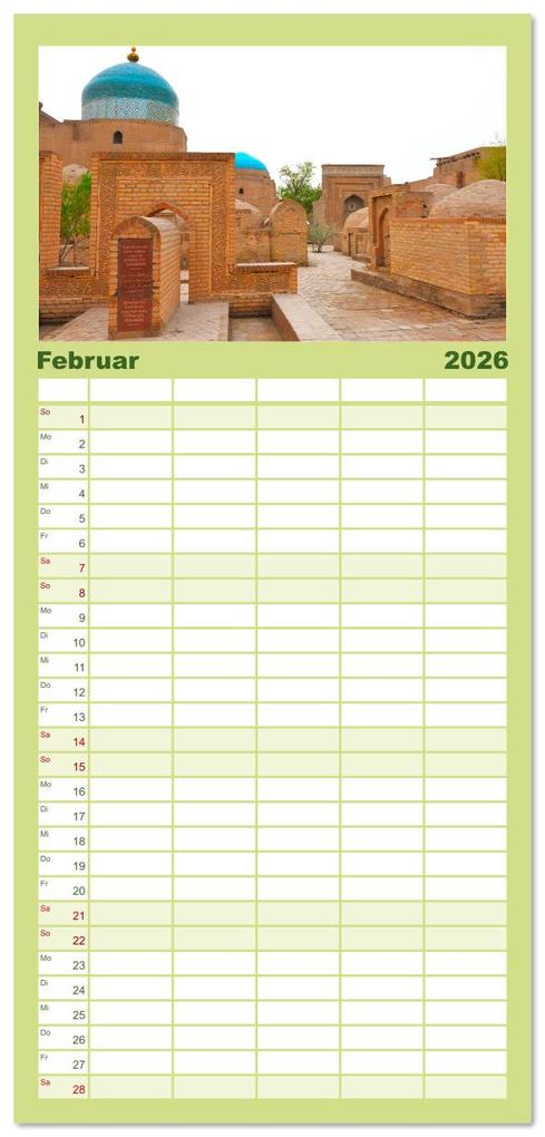 Weitere Ansicht: Familienplaner 2026 - Usbekistan, Perlen der Seidenstraße mit 5 Spalten (Wandkalender, 21 x 45 cm) CALVENDO | Calvendo, Ralf Mock