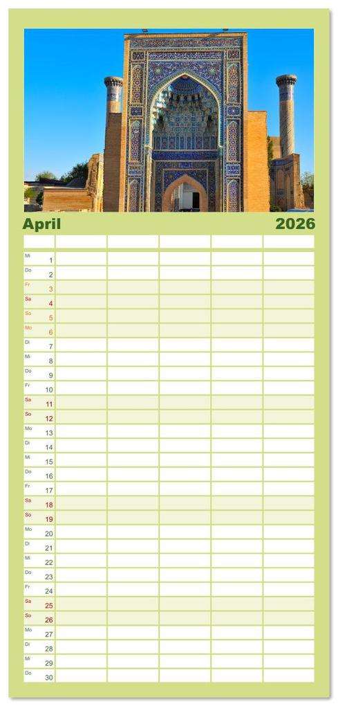 Weitere Ansicht: Familienplaner 2026 - Usbekistan, Perlen der Seidenstraße mit 5 Spalten (Wandkalender, 21 x 45 cm) CALVENDO | Calvendo, Ralf Mock