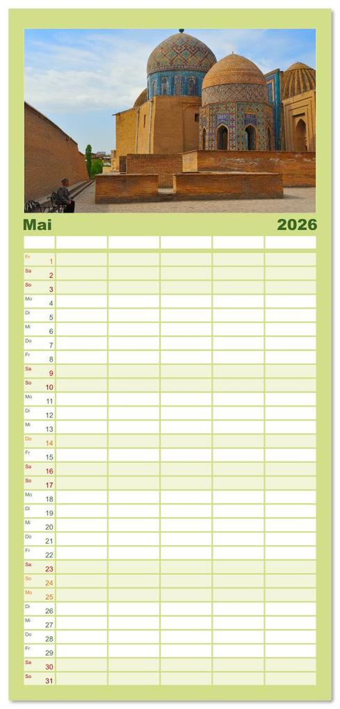 Weitere Ansicht: Familienplaner 2026 - Usbekistan, Perlen der Seidenstraße mit 5 Spalten (Wandkalender, 21 x 45 cm) CALVENDO | Calvendo, Ralf Mock