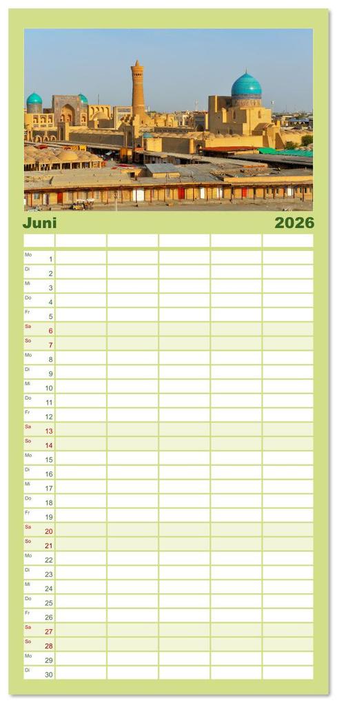 Weitere Ansicht: Familienplaner 2026 - Usbekistan, Perlen der Seidenstraße mit 5 Spalten (Wandkalender, 21 x 45 cm) CALVENDO | Calvendo, Ralf Mock