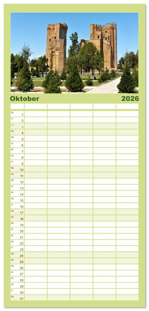 Weitere Ansicht: Familienplaner 2026 - Usbekistan, Perlen der Seidenstraße mit 5 Spalten (Wandkalender, 21 x 45 cm) CALVENDO | Calvendo, Ralf Mock