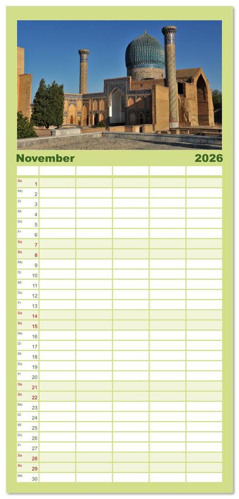Weitere Ansicht: Familienplaner 2026 - Usbekistan, Perlen der Seidenstraße mit 5 Spalten (Wandkalender, 21 x 45 cm) CALVENDO | Calvendo, Ralf Mock